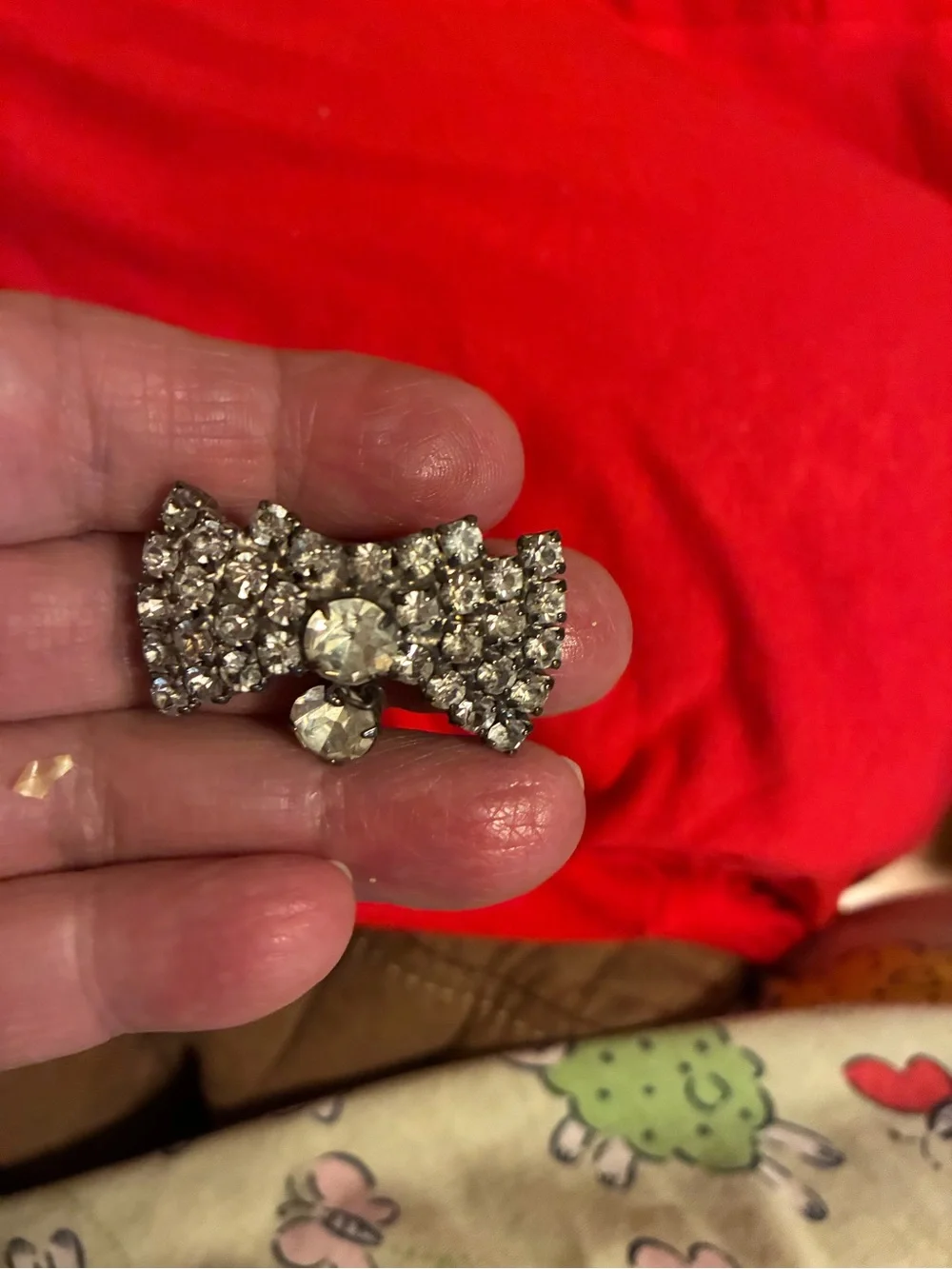 Crystal Bow Brooch Pin in Silver Tone